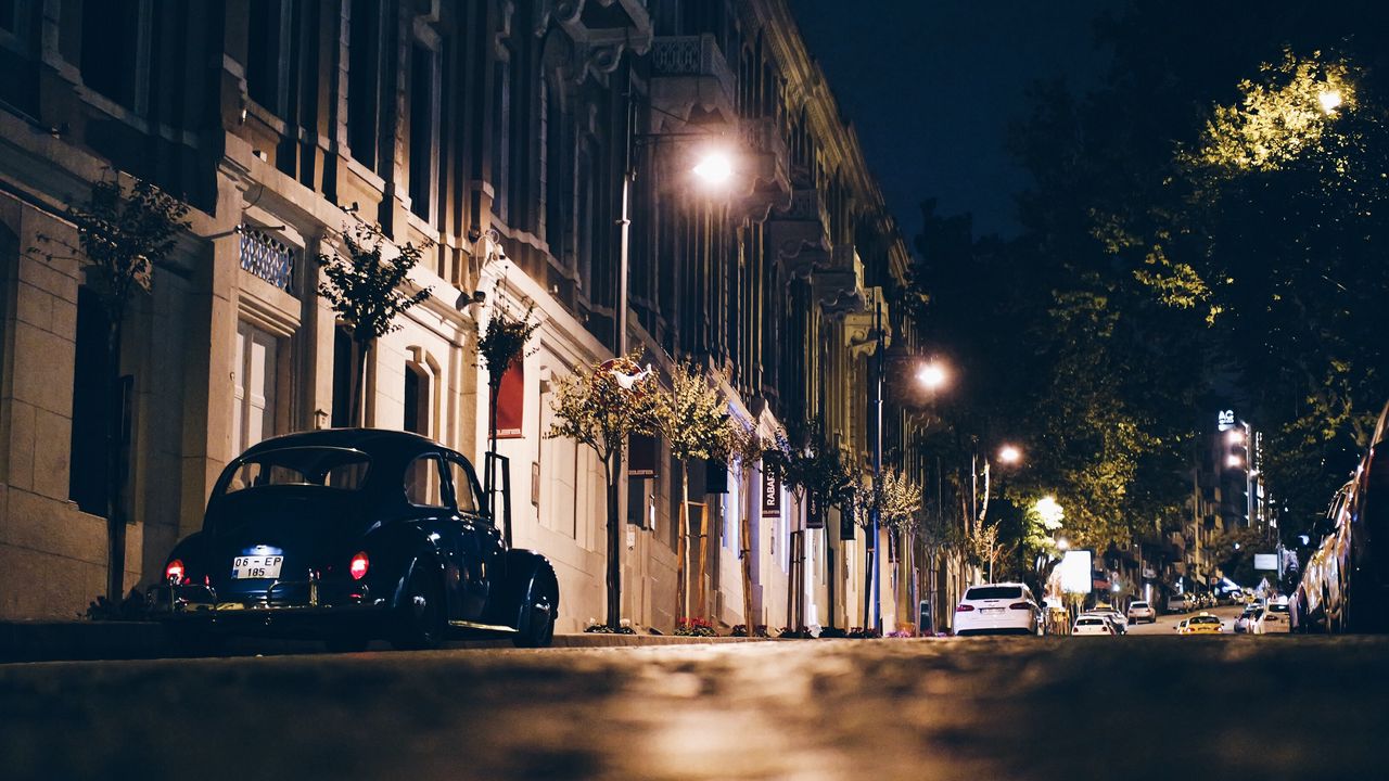 Wallpaper night city, street, car