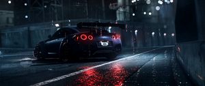 Preview wallpaper nissan gt-r, nissan, sportscar, supercar, night, asphalt, wet, rain, backlight