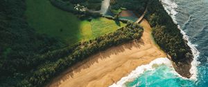 Preview wallpaper ocean, beach, aerial view, kauai, hawaii