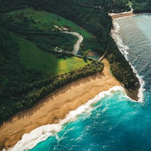 Preview wallpaper ocean, beach, aerial view, kauai, hawaii