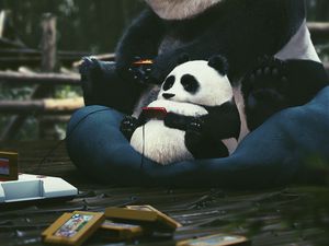 Preview wallpaper pandas, joysticks, cartridges, play, gamer