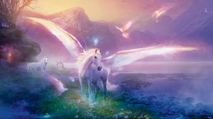 Preview wallpaper pegasus, horse, magic, flowers