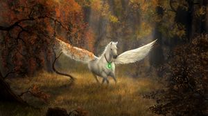 Preview wallpaper pegasus, horse, wings, forest, fantasy, art