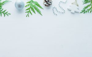 Preview wallpaper pine cone, needles, christmas tree decorations, new year, christmas, white