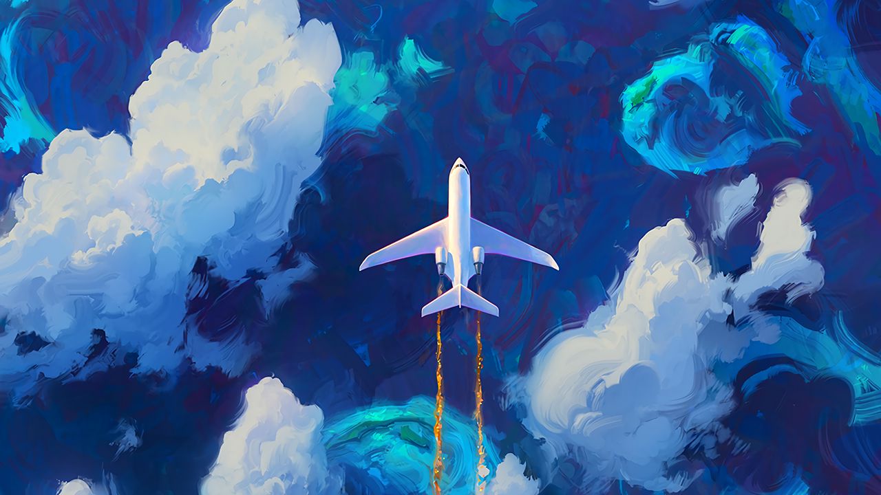 Wallpaper plane, sky, art, flight, clouds