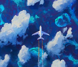 Preview wallpaper plane, sky, art, flight, clouds