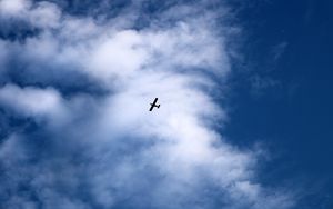 Preview wallpaper plane, sky, clouds, flight, white, blue