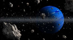 Preview wallpaper planet, asteroids, space, blue, asteroid belt