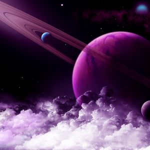 Preview wallpaper planet, ring, purple, clouds, space