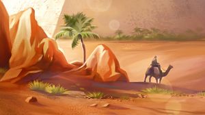 Preview wallpaper pyramids, desert, camel, art