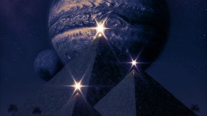 Preview wallpaper pyramids, planets, shine, flashes, dark