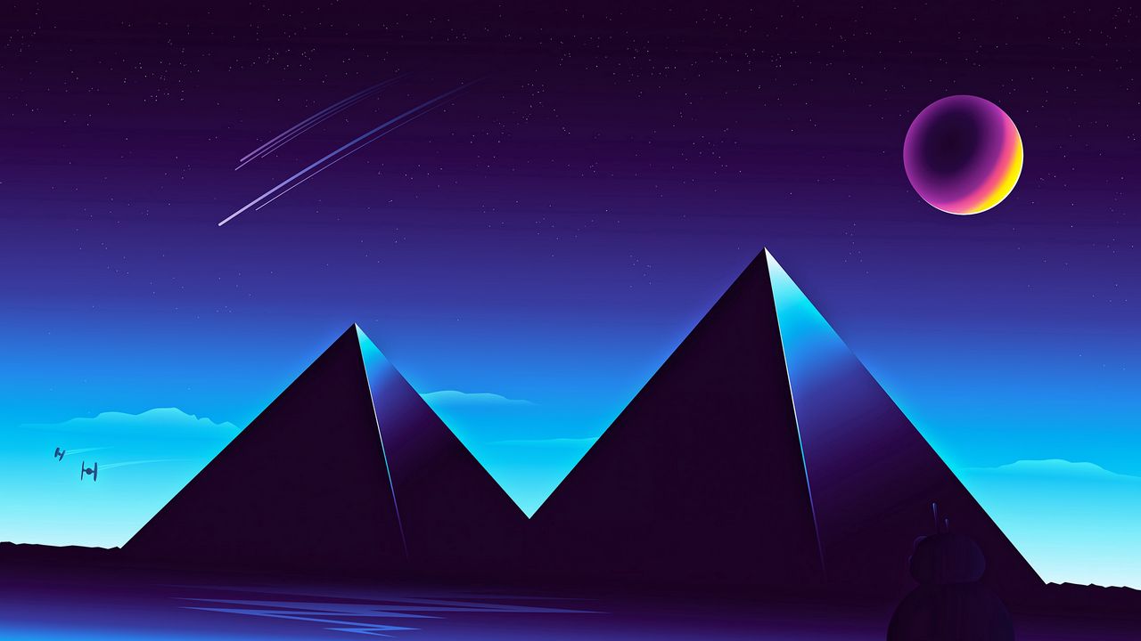 Wallpaper pyramids, starry sky, night, dark