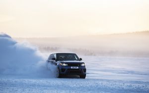 Preview wallpaper range rover sport, range rover, car, blue, snow, winter