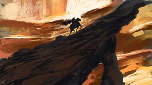 Preview wallpaper rider, horse, silhouettes, rock, art