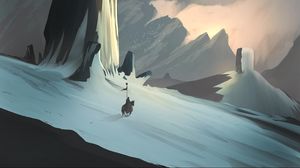 Preview wallpaper rider, horse, silhouettes, slope, mountains, art