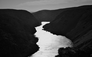 Preview wallpaper river, hills, mountains, dark