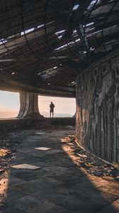 Preview wallpaper ruins, man, loneliness, buzludzha, bulgaria