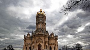 Preview wallpaper russia, church signs, dubrovicy, podolsk, clouds