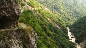 Preview wallpaper russia, circassian, gorge, wood, river, mountains