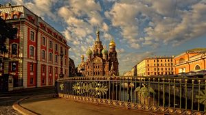 Preview wallpaper russia, st petersburg, church, bridge, building, street