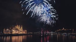 Preview wallpaper salute, night city, celebration, budapest, hungary