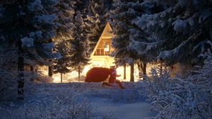 Preview wallpaper santa claus, new year, christmas, house, forest, snow