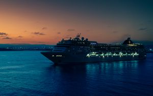 Preview wallpaper ship, sea, lights, evening