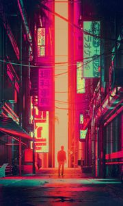 Preview wallpaper silhouette, city, street, art, futurism