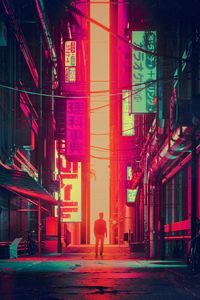 Preview wallpaper silhouette, city, street, art, futurism