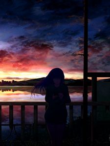 Preview wallpaper silhouette, night, starry sky, girl, anime