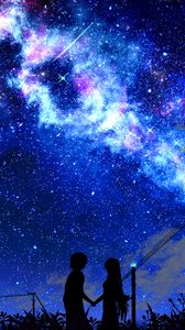 Preview wallpaper silhouette, night, starry sky, art, dark