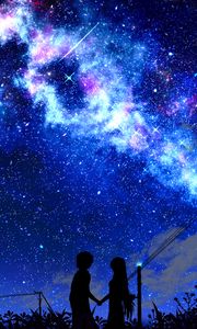 Preview wallpaper silhouette, night, starry sky, art, dark