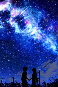 Preview wallpaper silhouette, night, starry sky, art, dark