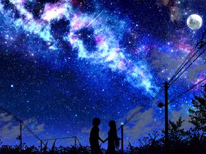 Preview wallpaper silhouette, night, starry sky, art, dark