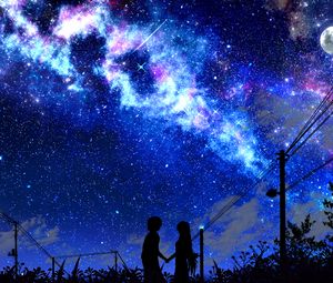 Preview wallpaper silhouette, night, starry sky, art, dark