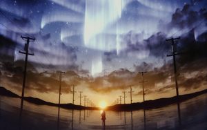 Preview wallpaper silhouette, starry sky, pillars, horizon, sky, art