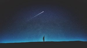 Preview wallpaper silhouette, starry sky, shooting star, night, art