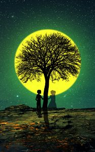 Preview wallpaper silhouettes, love, tree, night