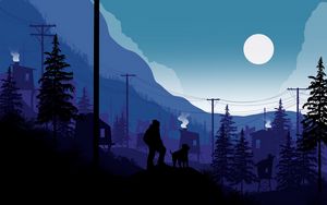 Preview wallpaper silhouettes, moon, mountains, night, vector, art