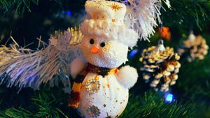 Preview wallpaper snowman, christmas decorations, branches