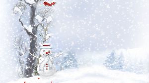 Preview wallpaper snowman, scarf, buttons, wood, berries, trees, snow