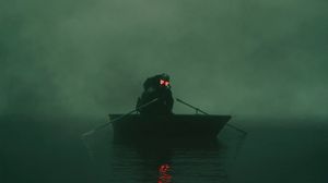 Preview wallpaper soldier, gas mask, boat, fog, green