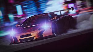 Preview wallpaper sportscar, drift, speed, night, light, smoke