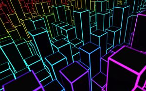 Preview wallpaper squares, lines, volume, 3d, colorful, black