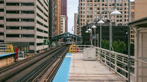 Preview wallpaper station, train, lights, buildings, city