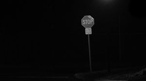 Preview wallpaper stop, sign, road, night, black and white