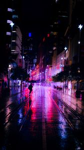 Preview wallpaper street, night, silhouettes, neon, dark