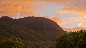 Preview wallpaper sunrise, sky, mountains, trees