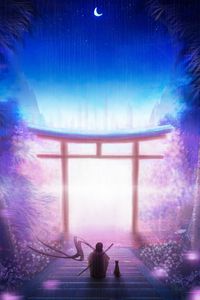 Preview wallpaper torii, art, solitude, night, warrior