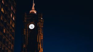 Preview wallpaper tower, clock, buildings, night, berlin, germany